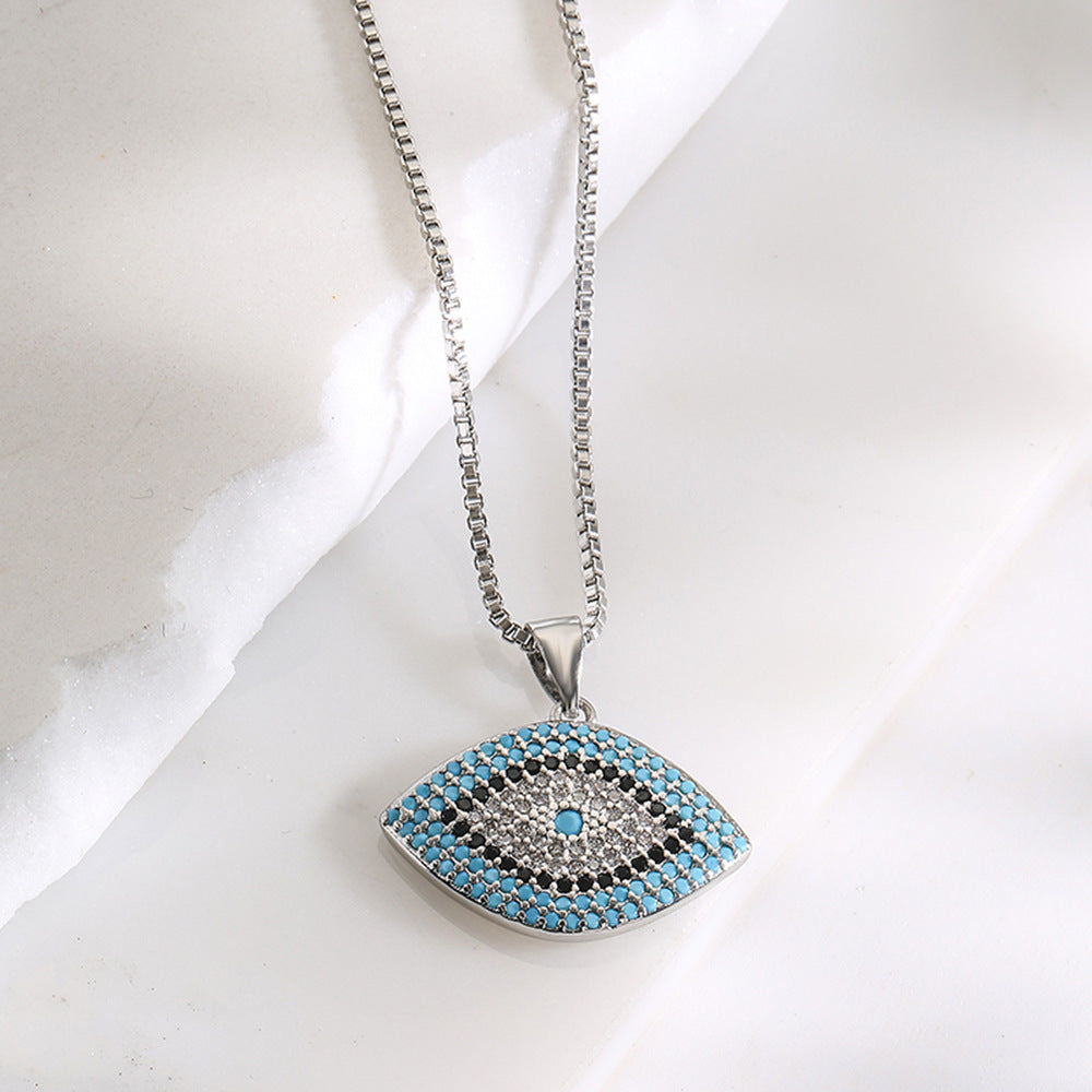 Collana con ciondolo Occhio di Allah geometrico da donna in ottone con placcatura in oro vero e intarsio di zirconi