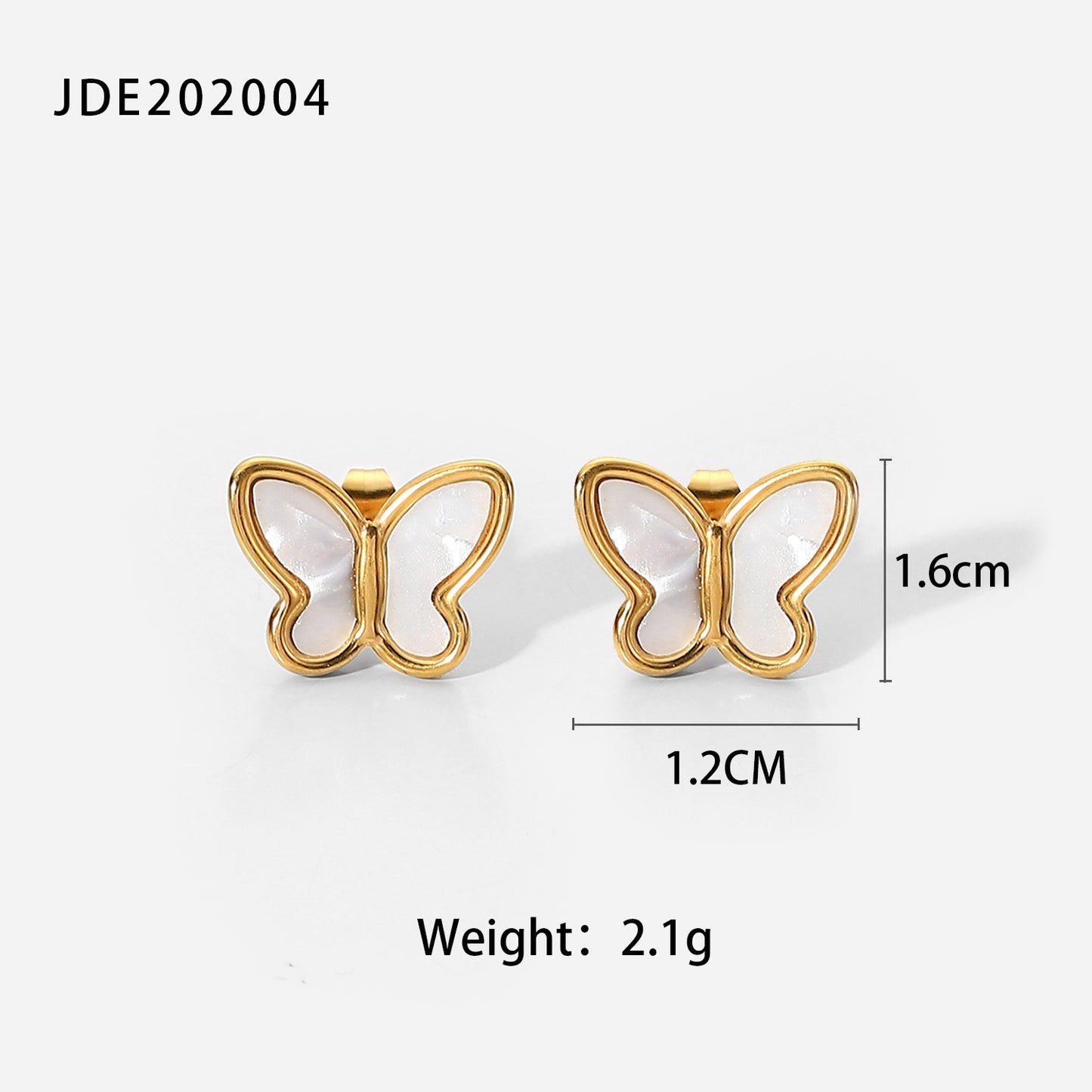 Elegant French Style 18K Gold Plated Stainless Steel Butterfly Stud Earrings for Women with Natural White Shell