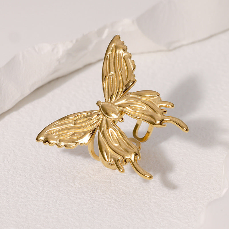 Anello da donna regolabile a forma di farfalla in acciaio inossidabile placcato oro, anello da dito minimalista e alla moda