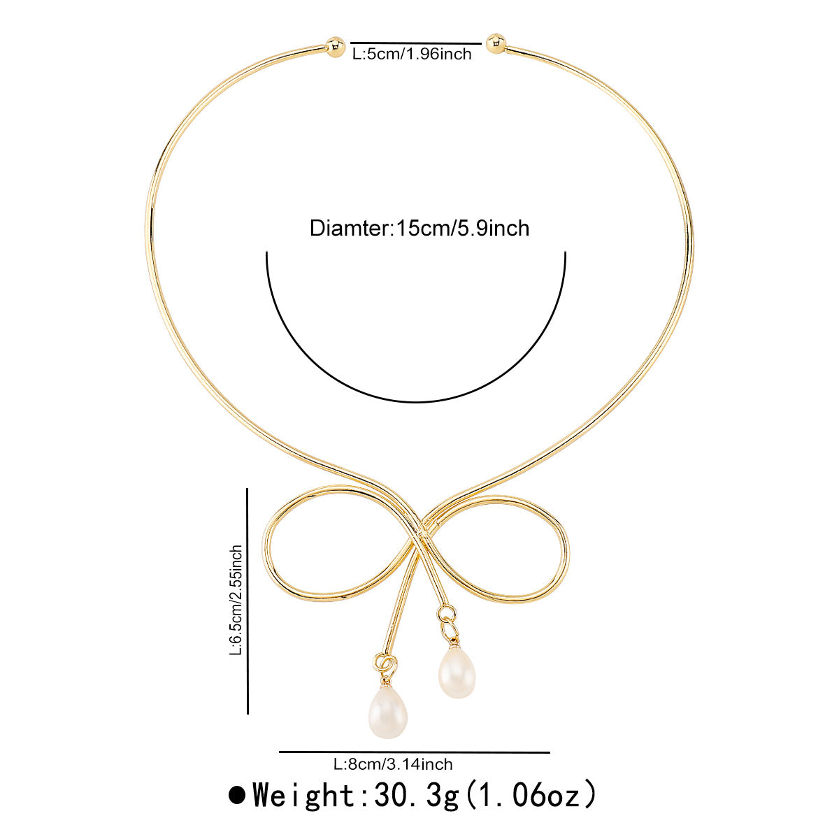 Minimalist Pearl Bow Geometric Open Collar Necklace for Women Made of Iron with Simulated Pearl Accents