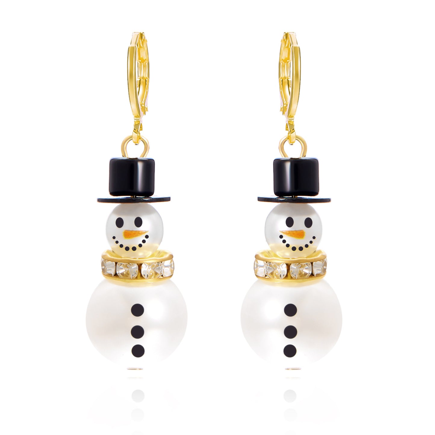 Pendientes de perla con diseño de copo de nieve y temática navideña para mujer, con incrustaciones de diamantes de imitación y diseño geométrico en aleación con acabado de baño.