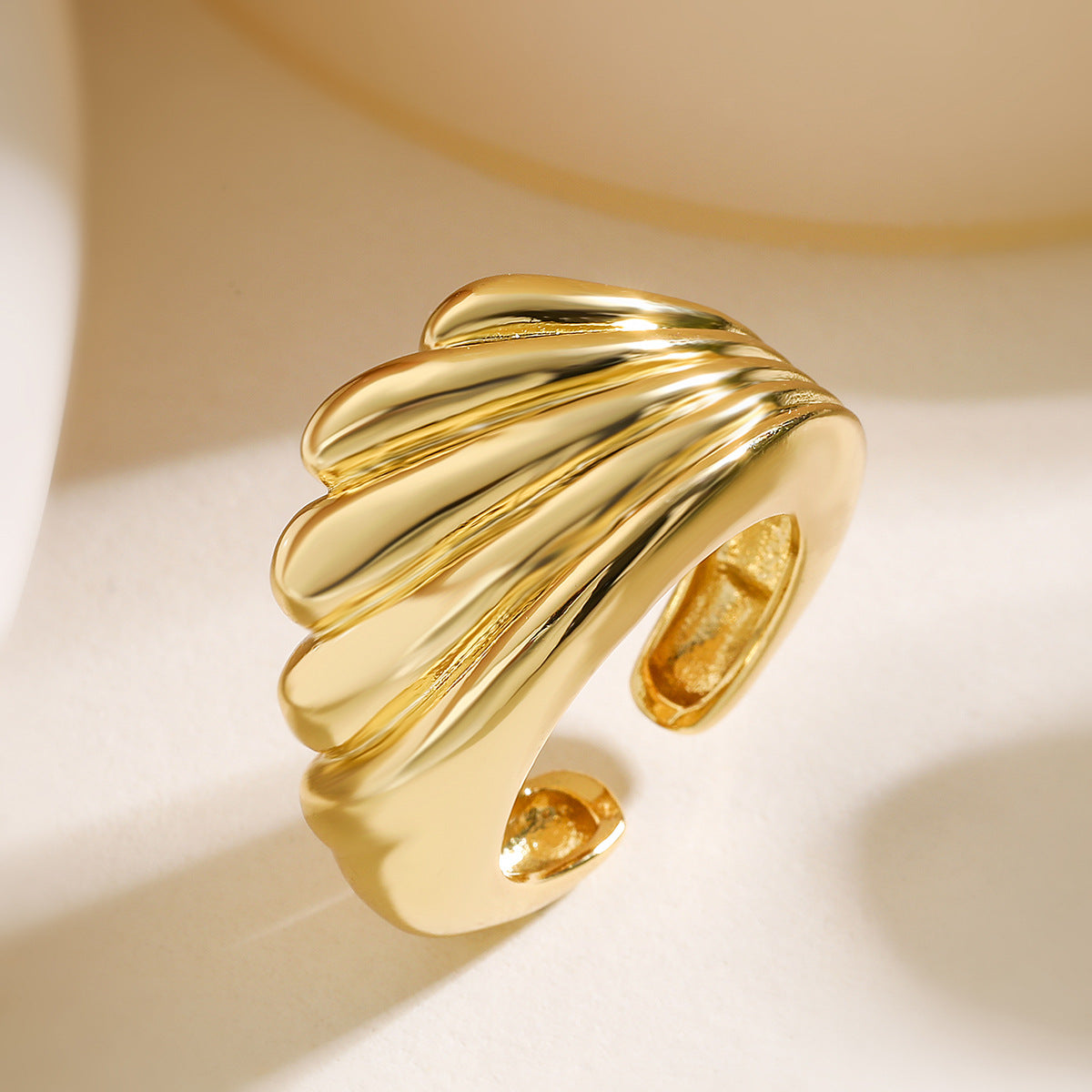 Minimalist Geometric Open Ring for Women Made of Brass with Real Gold Plating Micro-Pave Detailing