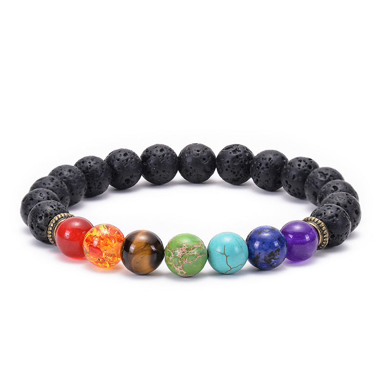 Natural Agate Lava Stone Beaded Bracelet Round Geometric Unisex Yoga Jewelry