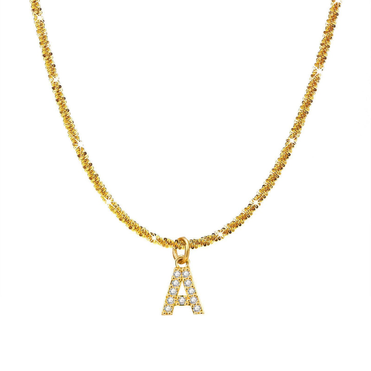 Collana da Donna Minimalista a Forma di Lettera in Acciaio al Titanio con Zirconi Intarsiati e Catena Ondulata