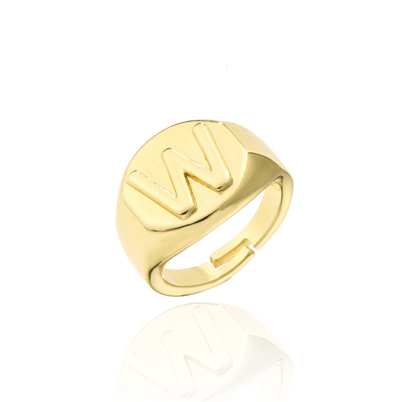 18K Gold Plated Brass Letter Open Ring for Women Adjustable
