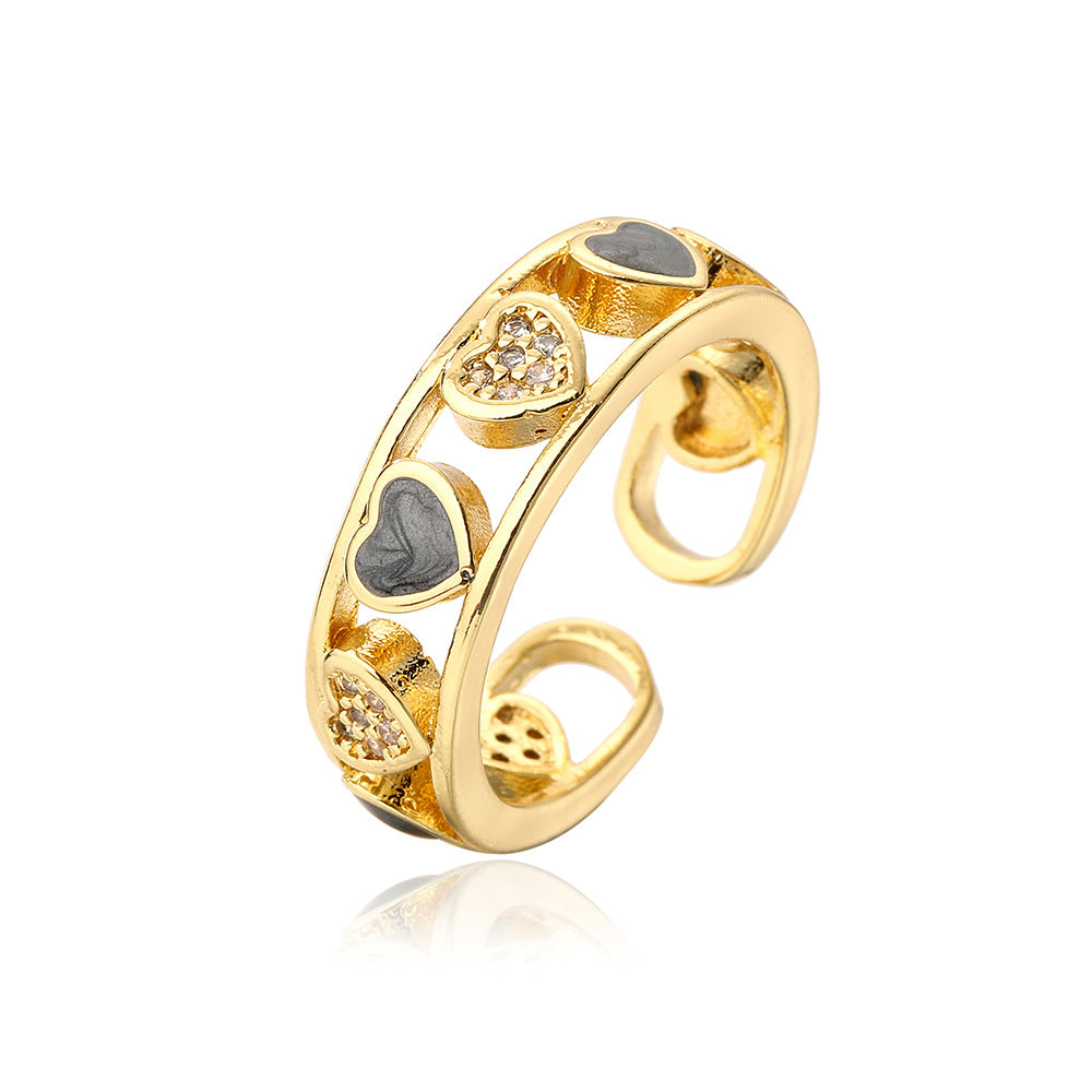 Anello geometrico minimalista in rame placcato oro 18K con intarsio a cuore in strass da donna