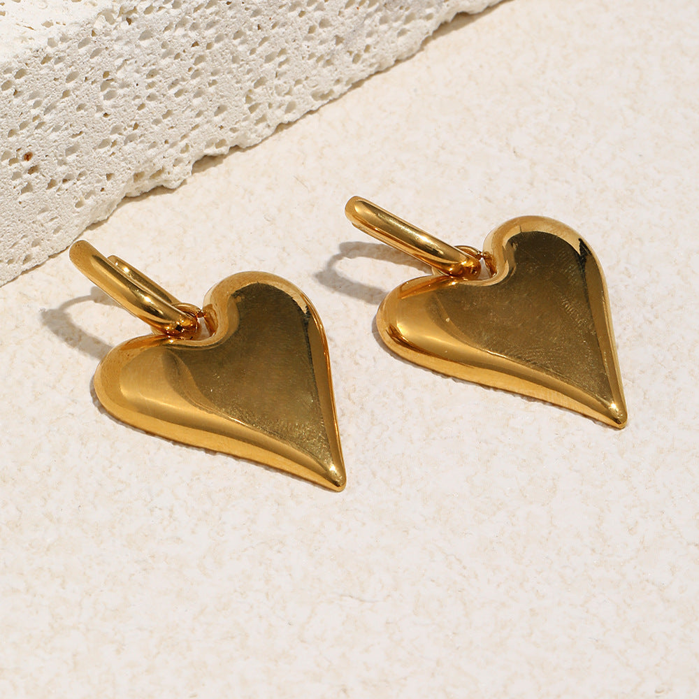 Minimalist Geometric Stainless Steel 18K Gold Plated Smooth Heart Stud Earrings for Women
