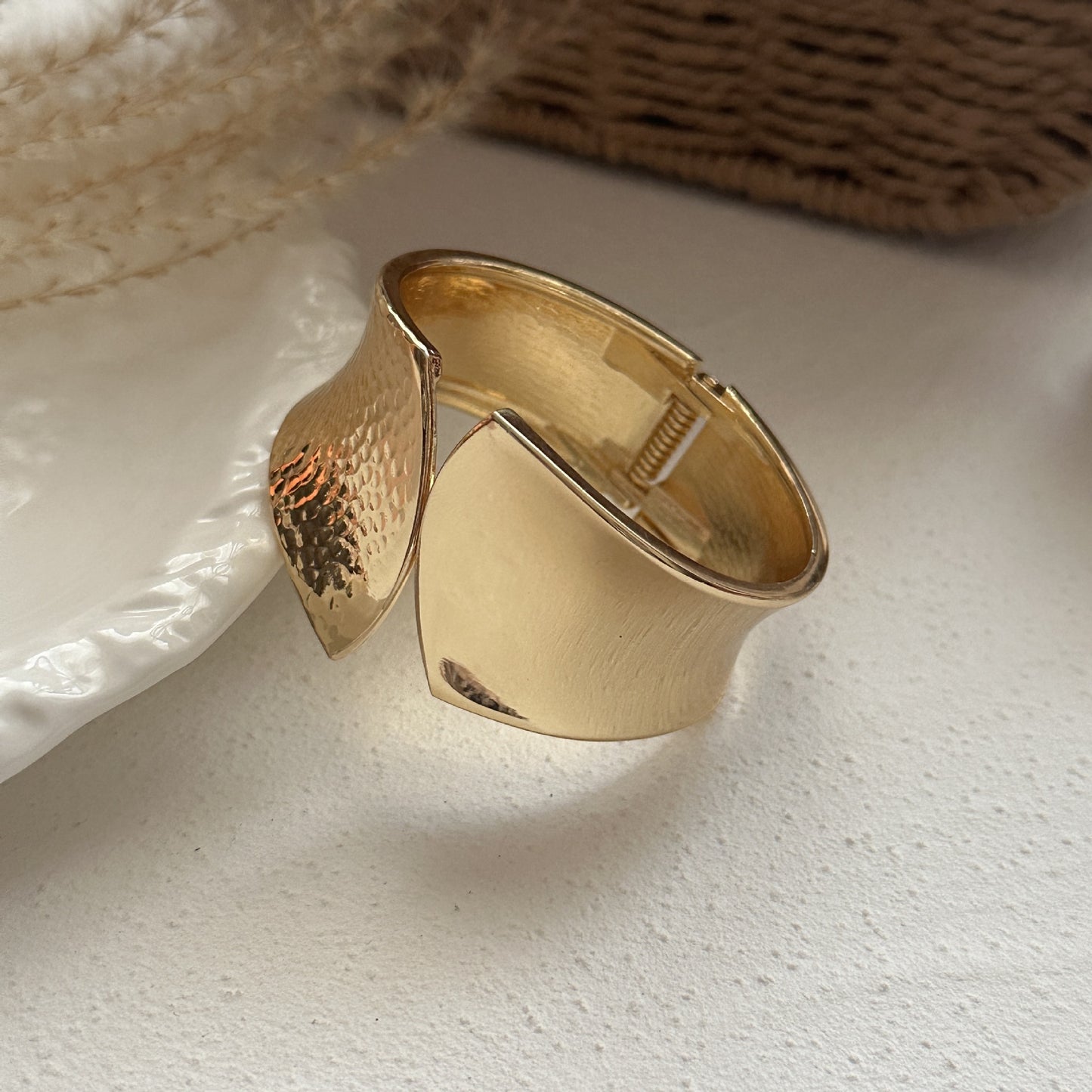 Geometric Plated Alloy Wide Open Cuff Bracelet