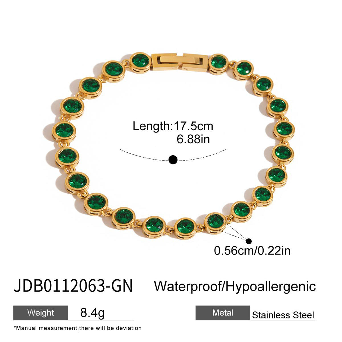 Elegant Geometric Stainless Steel Green Cubic Zirconia Link Ring Bracelet for Women