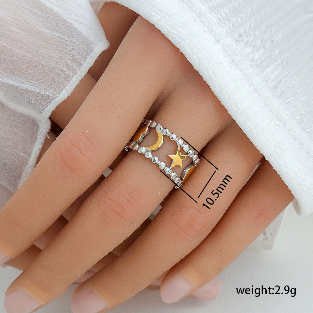 Anillo Ajustable Minimalista Geométrico de Acero Inoxidable con Baño de Oro para Mujer y Hombre