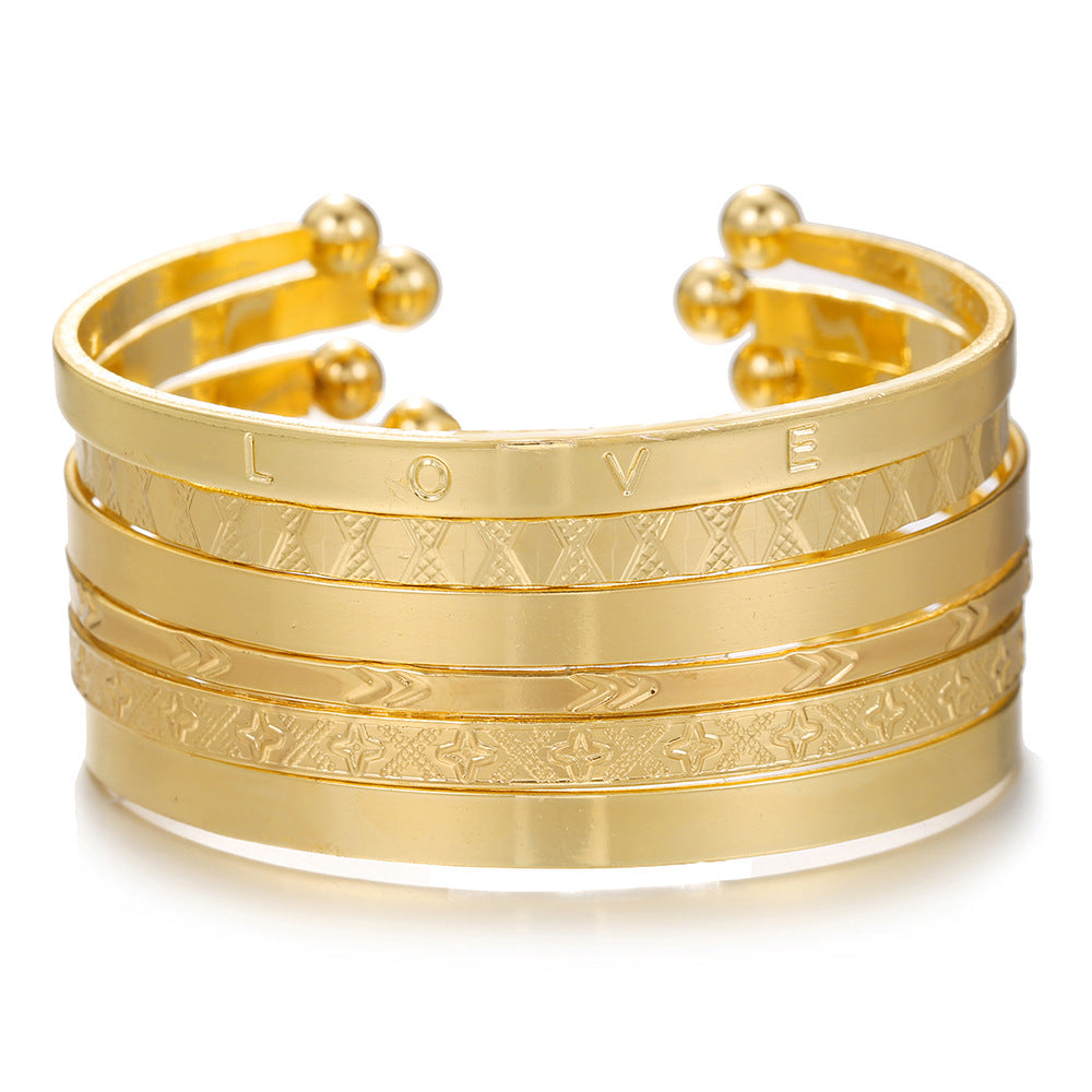 Bohemian LOVE Letter Geometric Plated Iron Cuff Bracelet Set