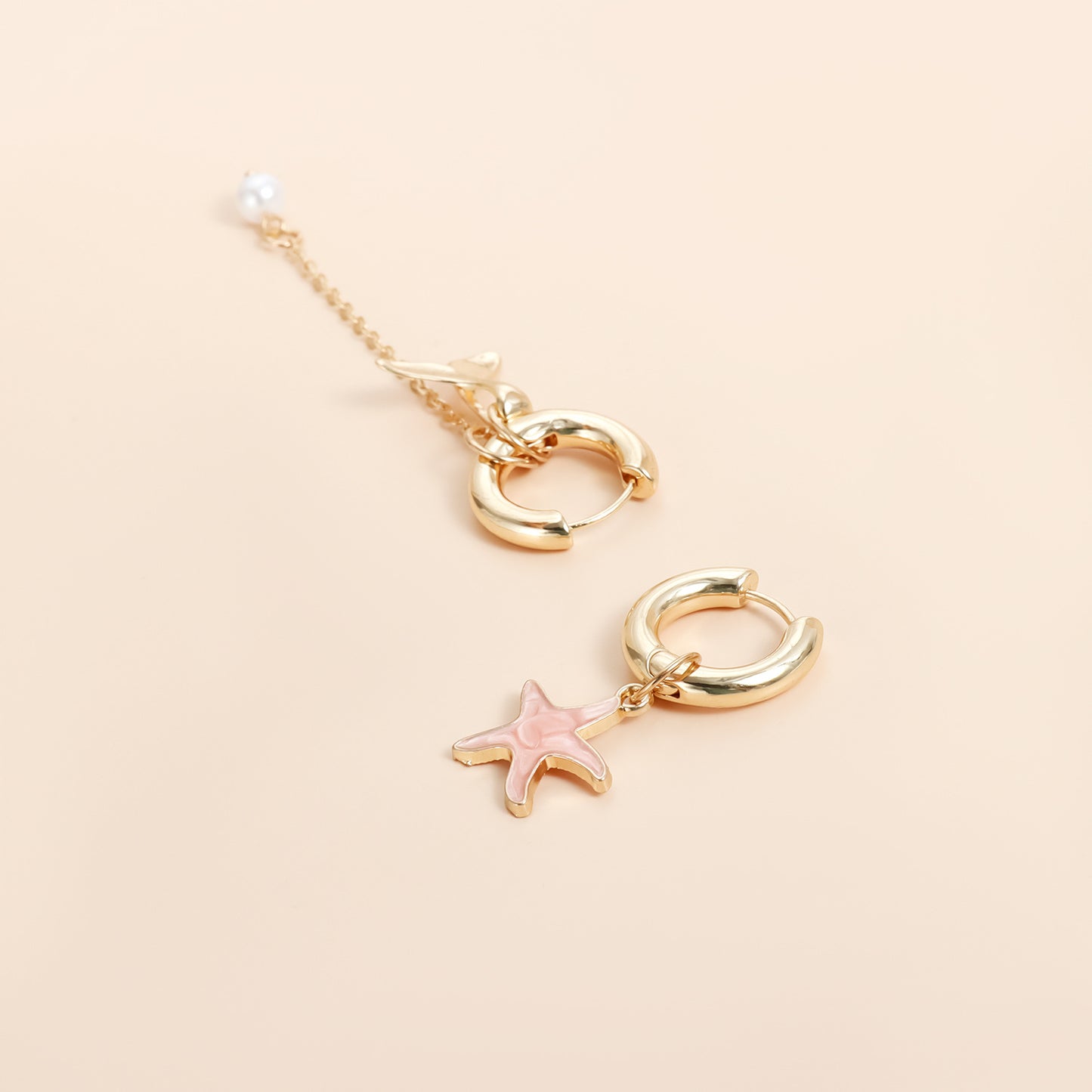 Vintage Asymmetrical Dolphin Tail and Starfish Earrings in Zinc Alloy with Enamel Finish for Women