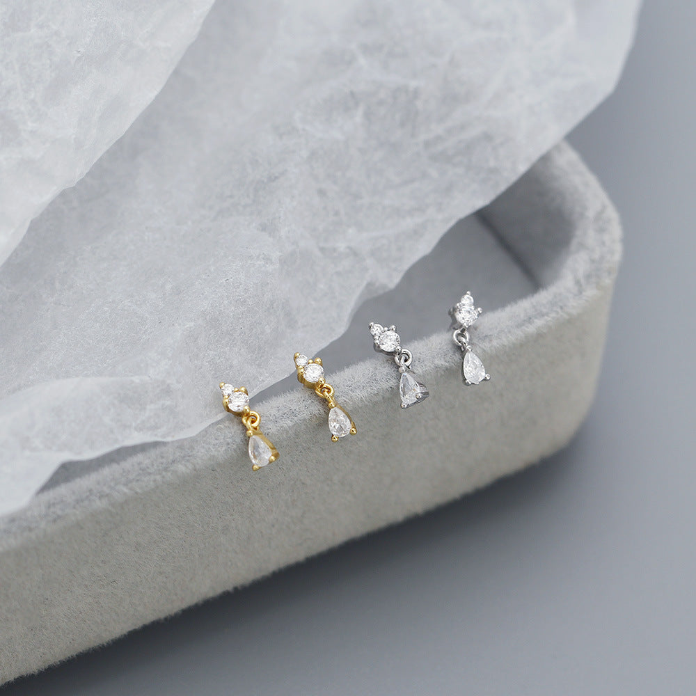 Orecchini a polsino con ciondolo a borchia minimalista geometrico lucido in zirconia per donne e uomini con finitura placcata in argento sterling 925