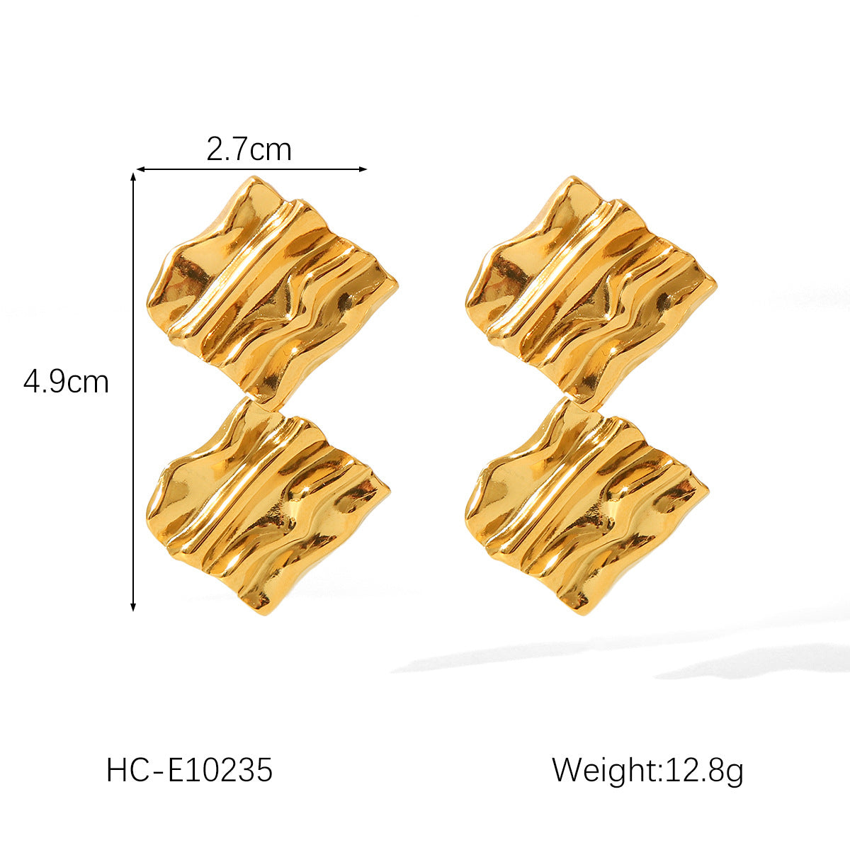 Geometric Stainless Steel Earrings for Women with 18K Gold Plating and Hammered Texture Titanium Steel Finish