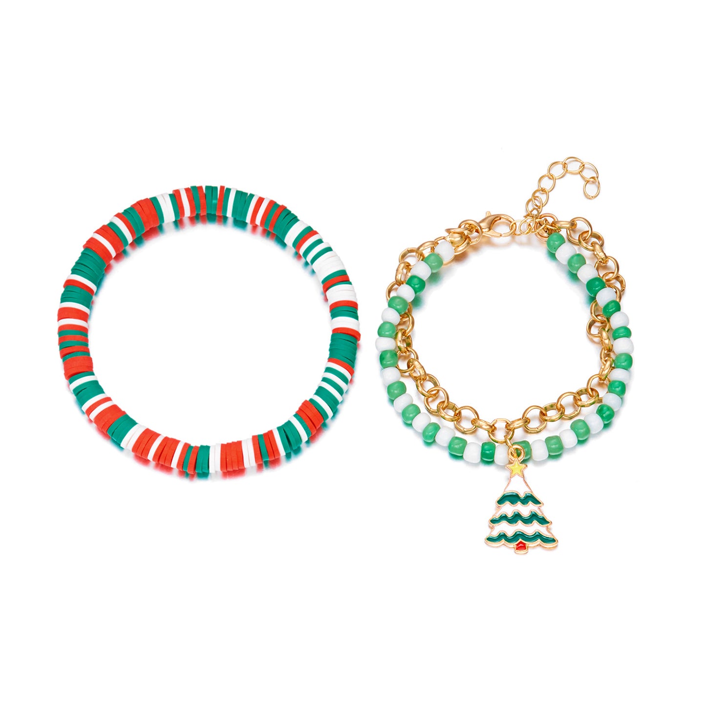 Set di braccialetti natalizi fatti a mano in argilla polimerica con ciondoli a forma di fiocco di neve, albero e Babbo Natale per coppie