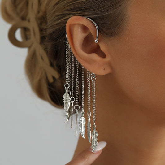 Vintage Leaf Plated Alloy Tassel Ear Cuff for Women