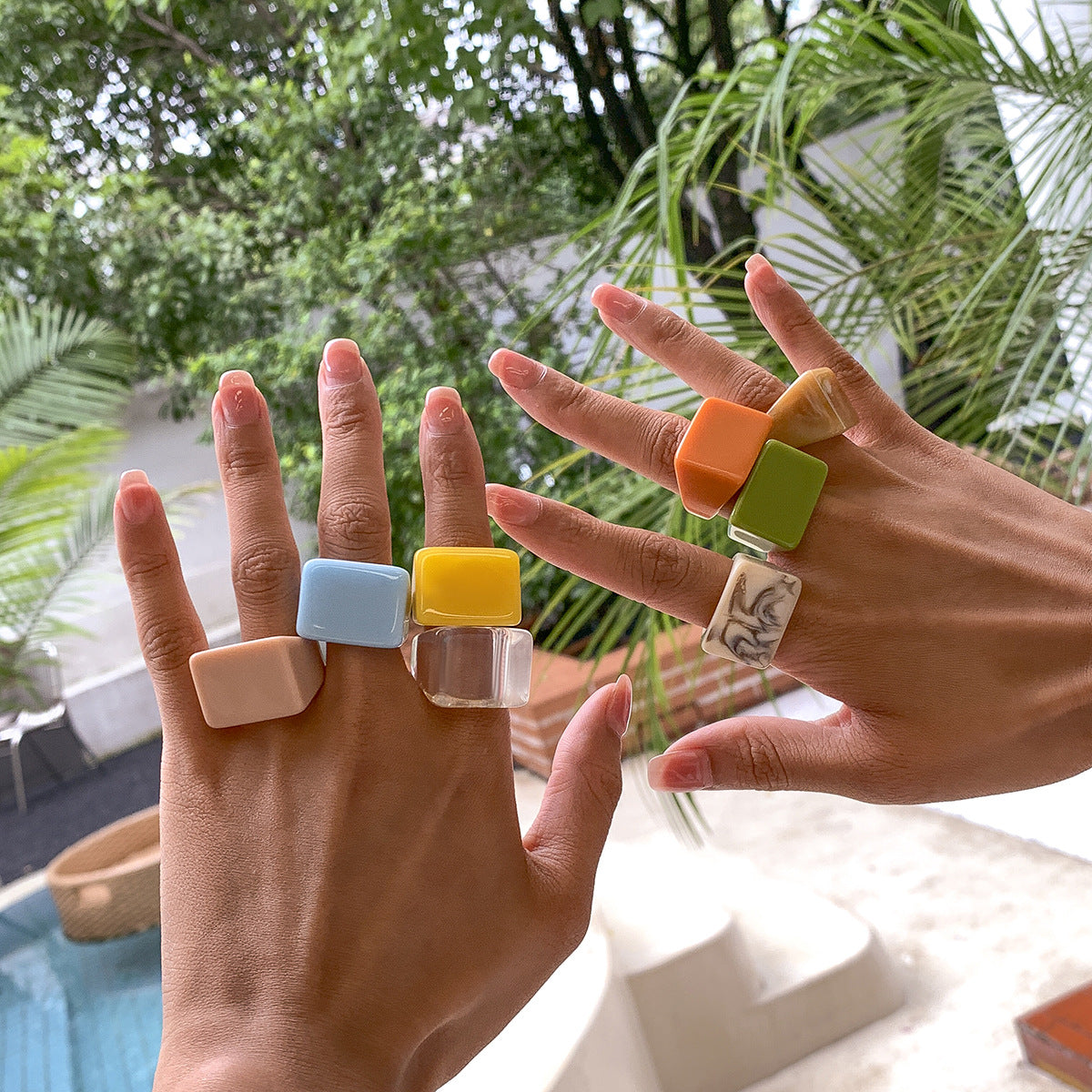 Minimalist Geometric Square Resin Ring for Women