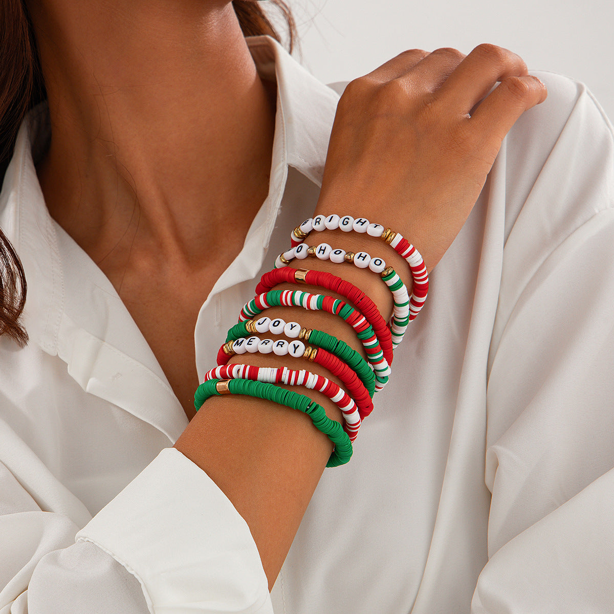 Minimalist Colorful Letter and Number Resin Beaded Bracelet Set Plated