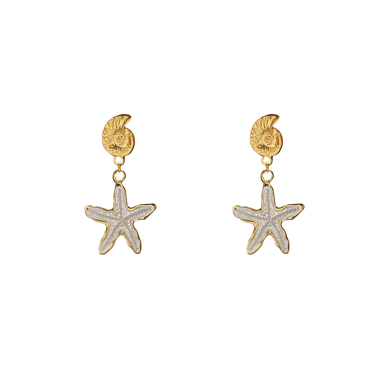 Orecchini a perno minimalistici a forma di stella marina e conchiglia, ispirati all'oceano, in lega di zinco con finitura smaltata da donna