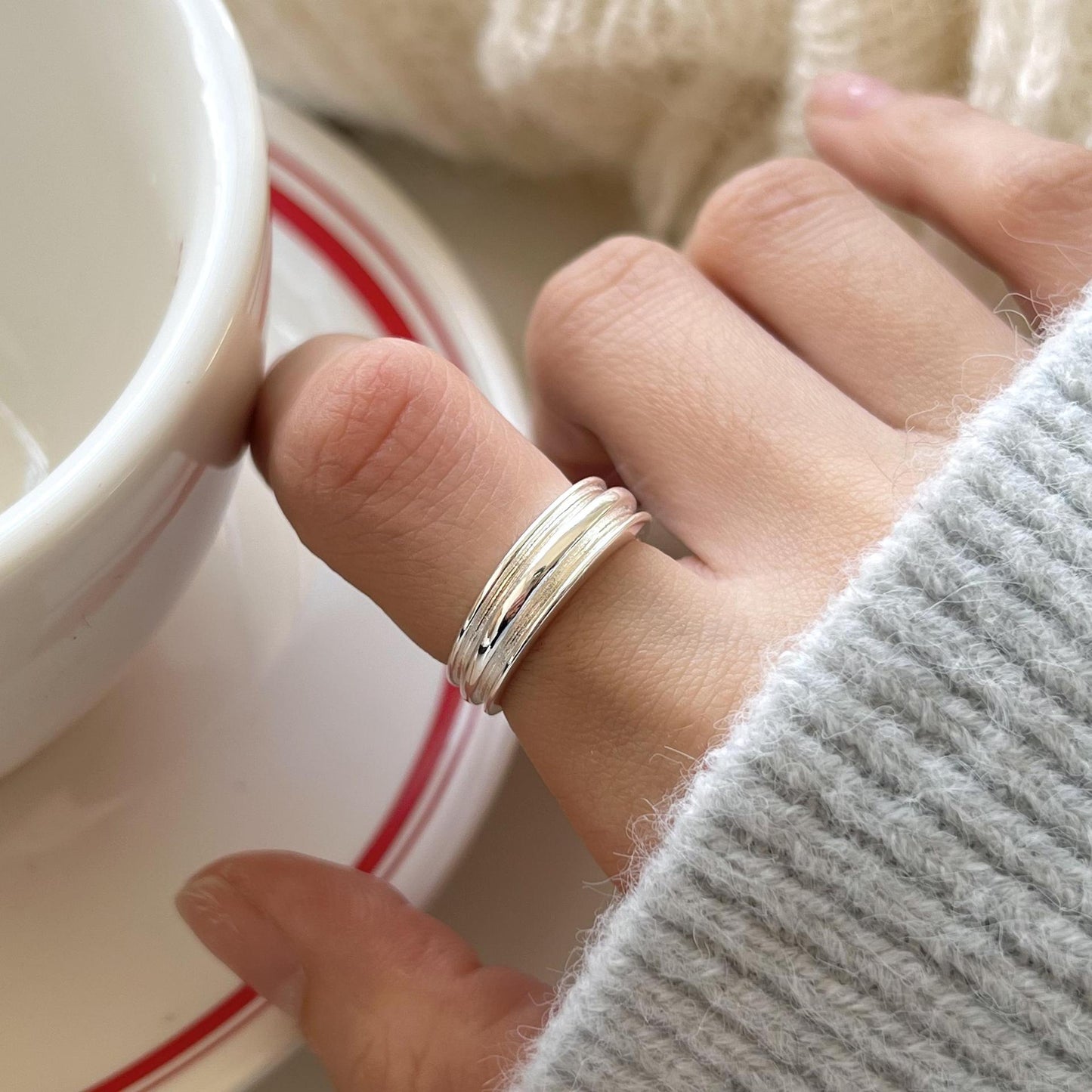 Minimalist Irregular Geometric Shape S925 Sterling Silver Ring for Women