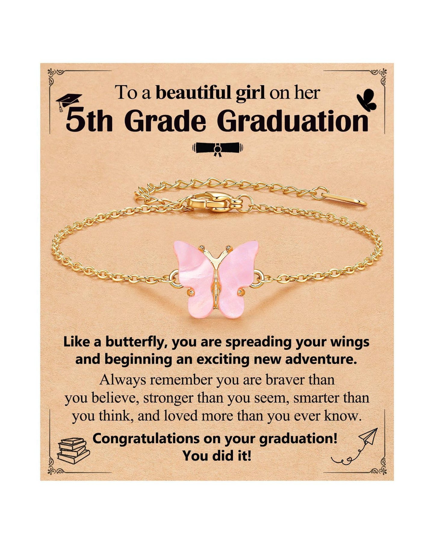 Minimalist Pink Butterfly Alloy Bracelet for Women Adjustable Gold Chain Animal Charm