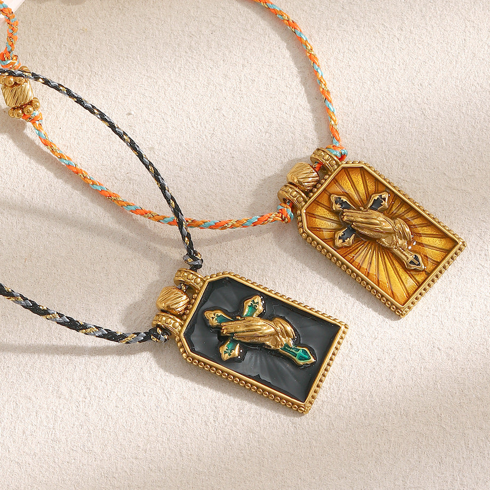 Minimalist Geometric Stainless Steel Cross Pendant Necklace with 18K Gold Plating and Enamel Finish for Women