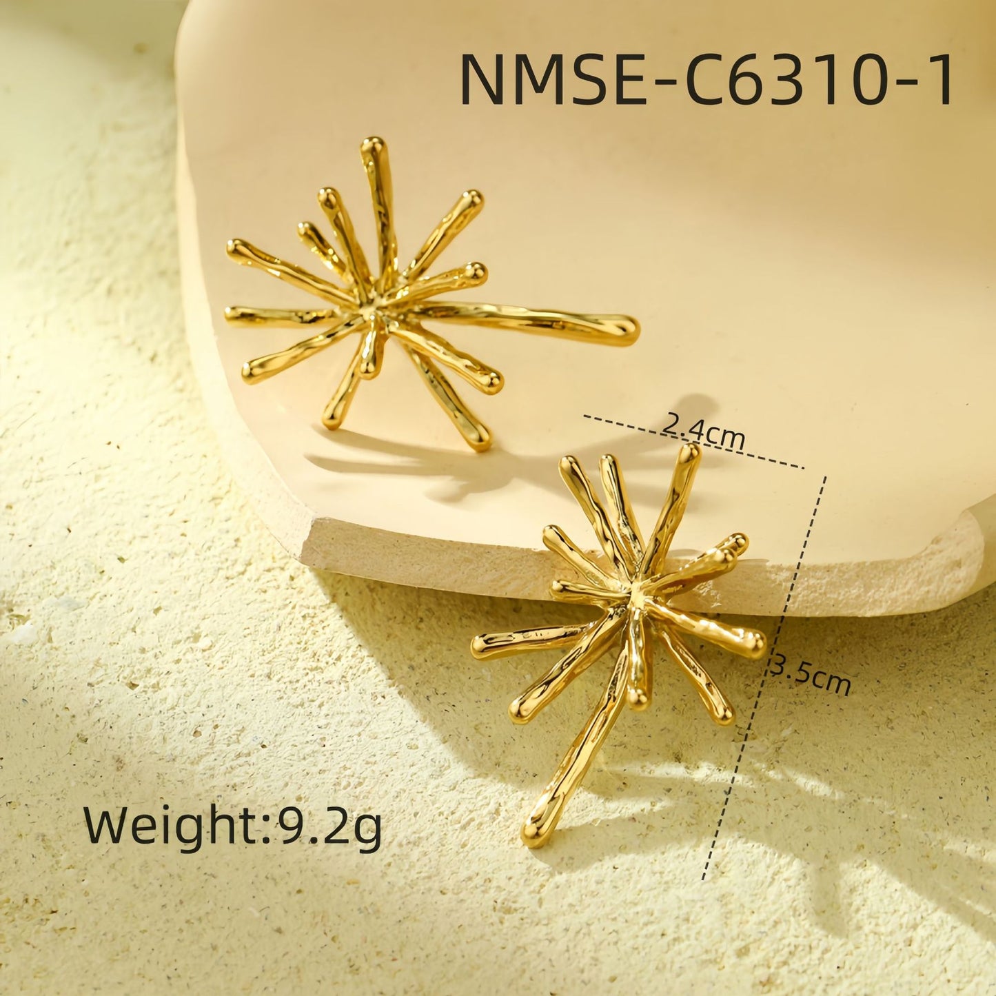 Elegantes pendientes de acero inoxidable de copo de nieve irregular para mujer con baño de oro de 18 quilates