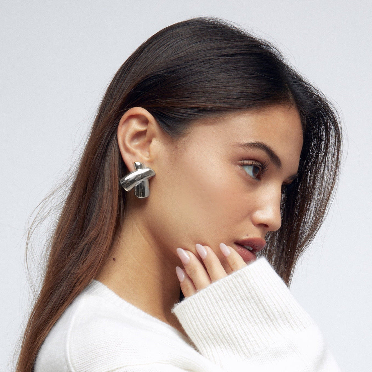 Ins Style Asymmetric X Shape Plated 18K Gold Stainless Steel Stud Earrings Unisex Lightweight