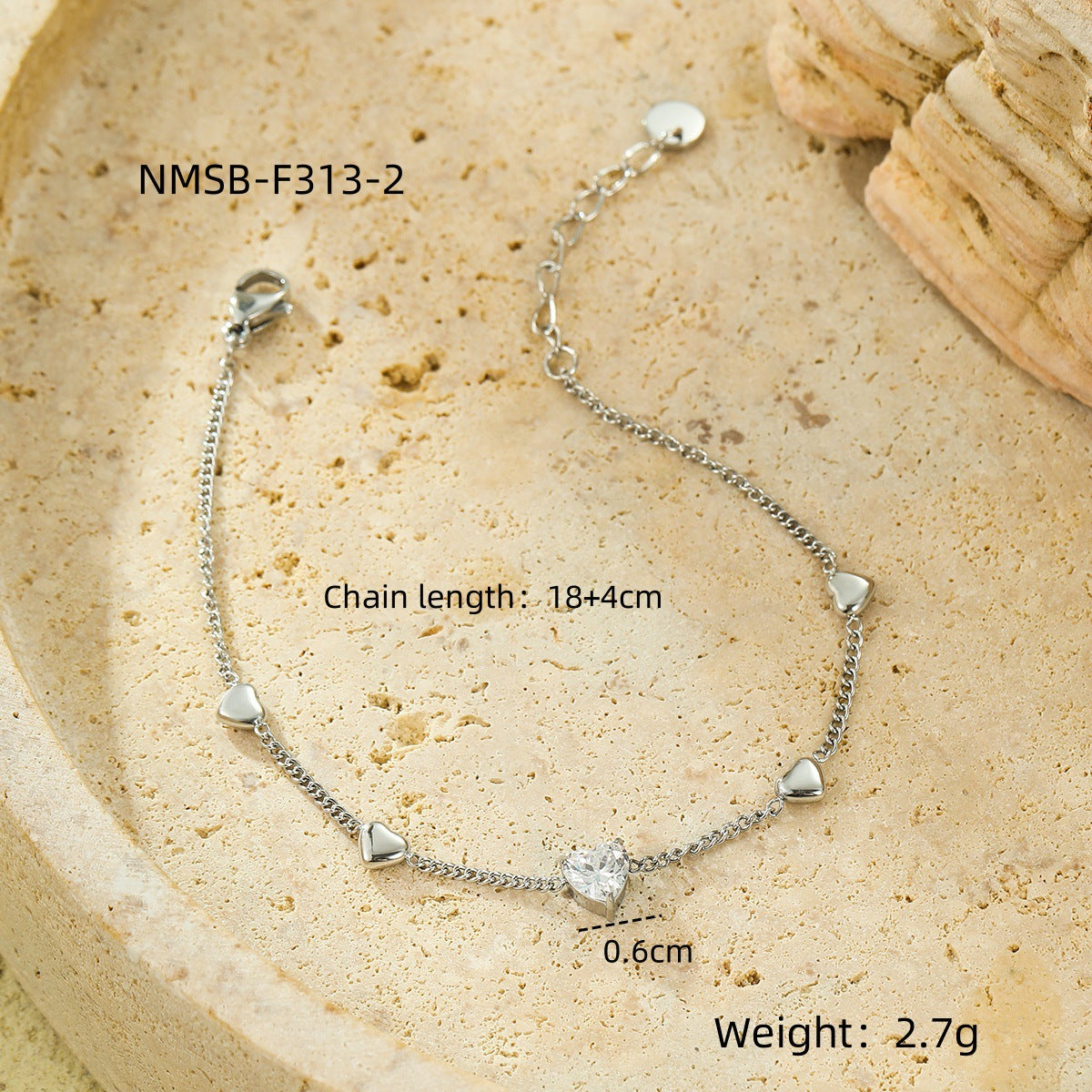 Bracciale Romantico in Acciaio Inossidabile a Cuore con Intarsio di Strass, Accessorio di Moda Minimalista per Donne