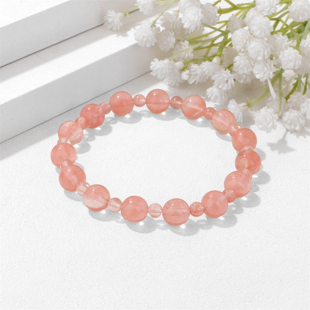 Minimalist Sweet Natural Crystal Beaded Bracelet Unisex 8mm Elastic Stretch Bangle with Star and Geometric Charms