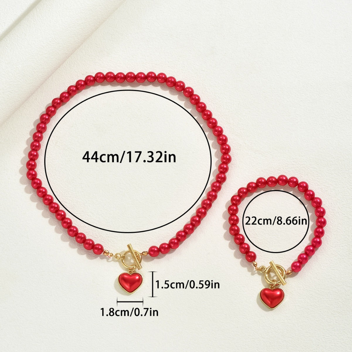 Juego de collar y pulsera minimalistas de aleación en forma de corazón con incrustaciones de perlas para mujer