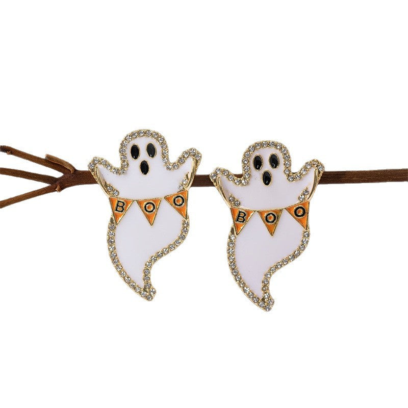 Sweet and Edgy Cartoon Pumpkin Skull Dangle Earrings in Alloy with Electroplated Finish for Women