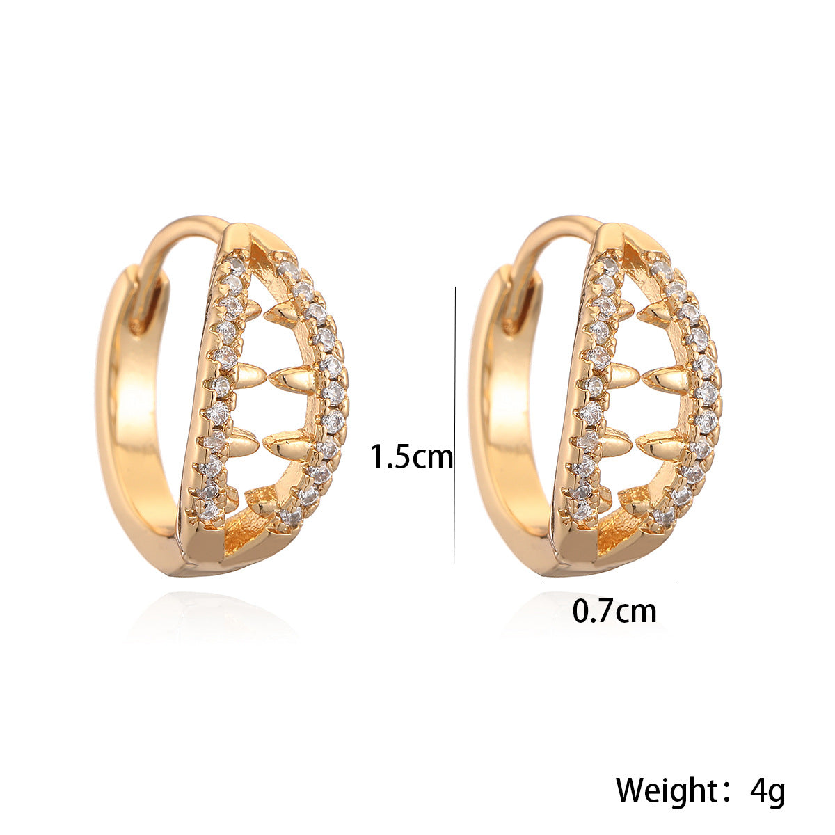 Orecchini da donna minimalisti geometrici vuoti in rame con placcatura in oro 18K e intarsio di zirconi