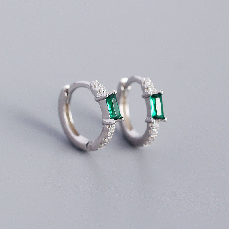 Pendientes minimalistas de tuerca rectangulares geométricos de plata de ley S925 con incrustaciones de circonita para mujer