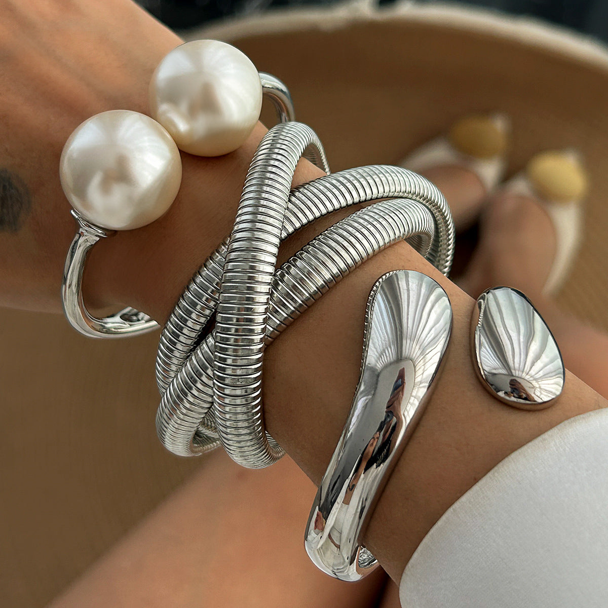 Stackable Teardrop Geometric Zinc Alloy Plated Bracelet Set