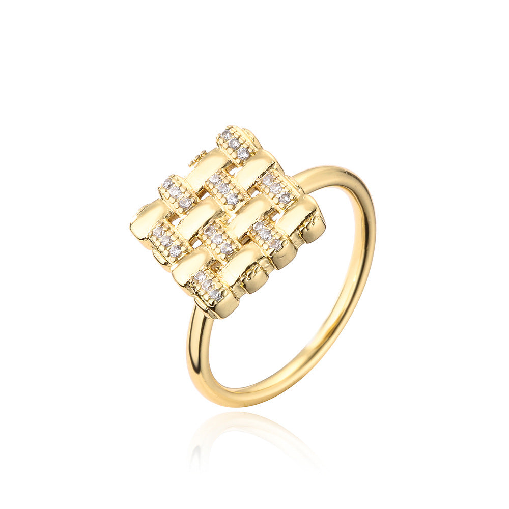 18K Gold Plated Brass Geometric Open Ring for Women