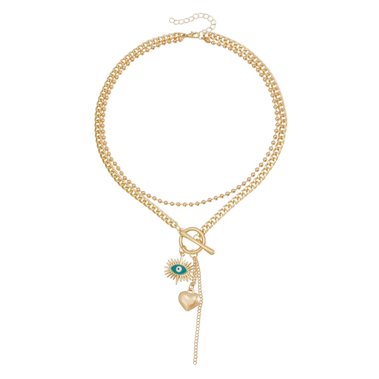 Vintage Heart Geometric Alloy Plated Layered Necklace for Women