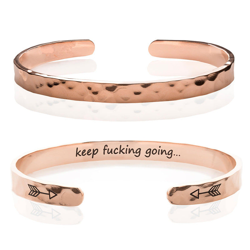 Minimalist Stainless Steel Engraved Open Moon Surface Textured Hammered Bracelet