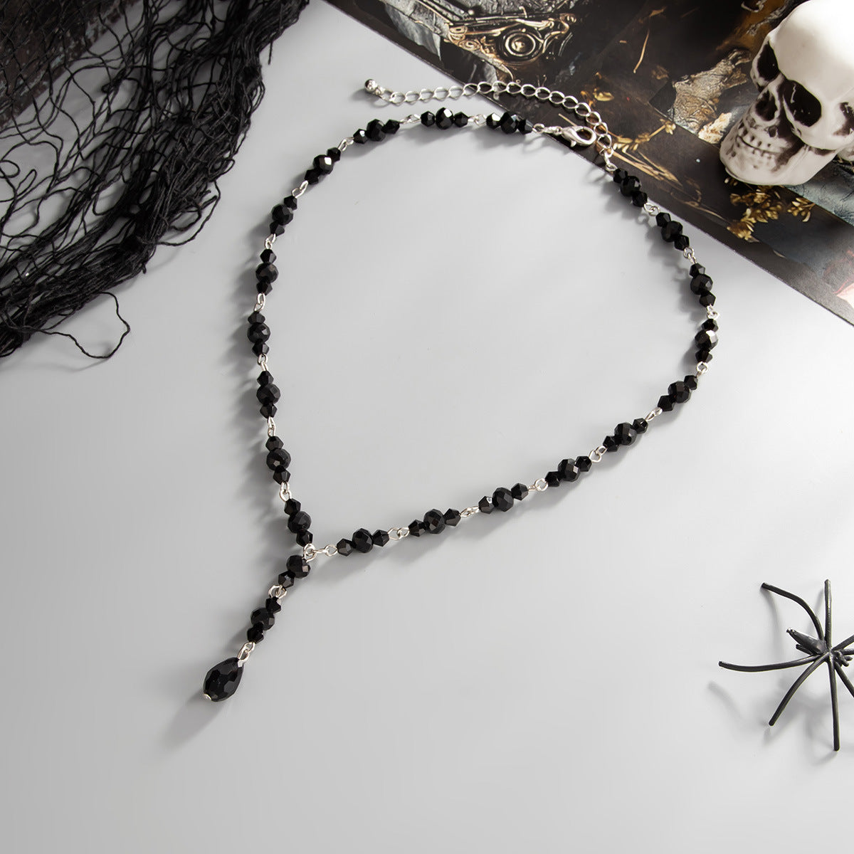 Vintage Gothic Geometric Crystal Pendant Y-Shape Tassel Necklace for Women