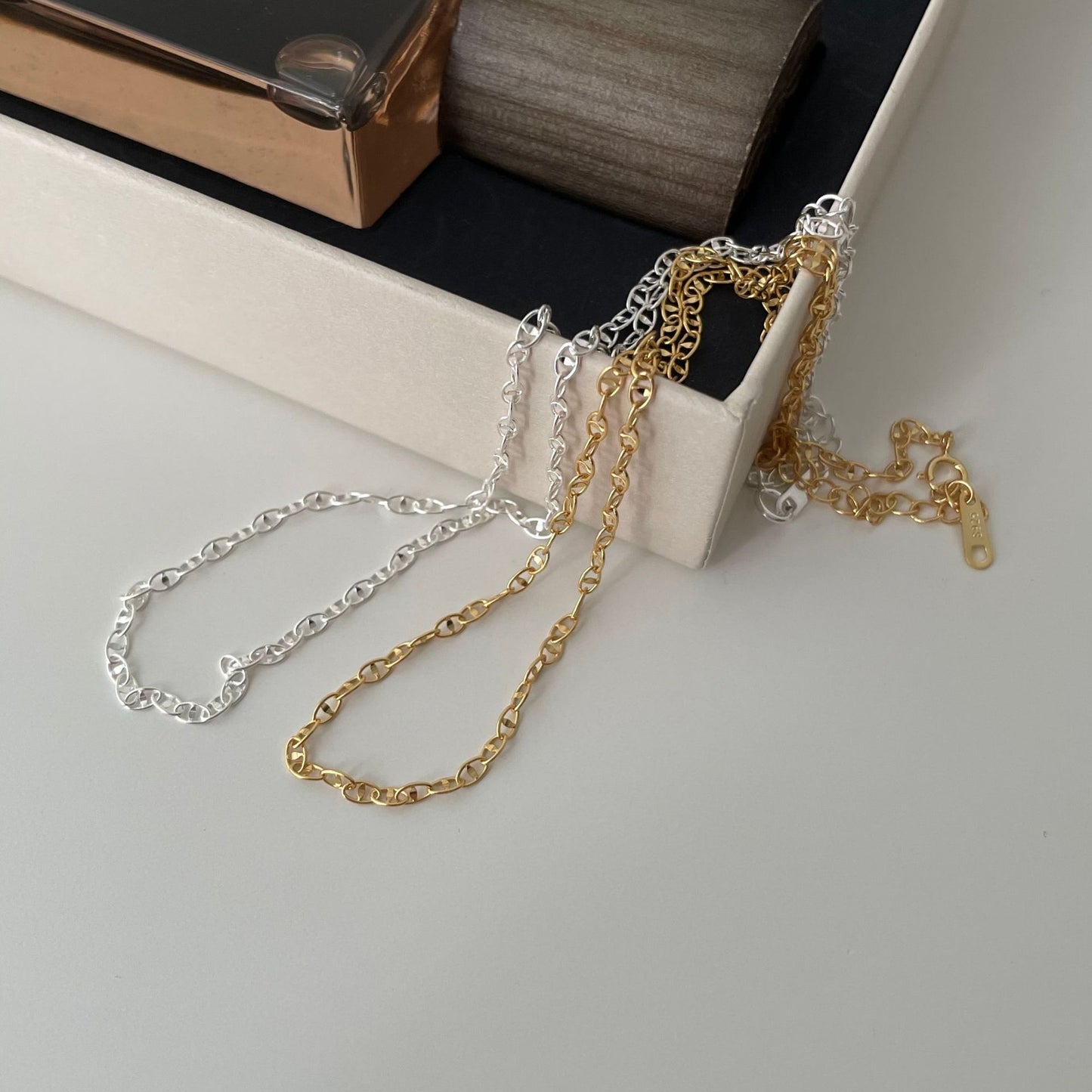 Minimalist Sweet 925 Sterling Silver Geometric Polished Necklace Snake Chain for Women