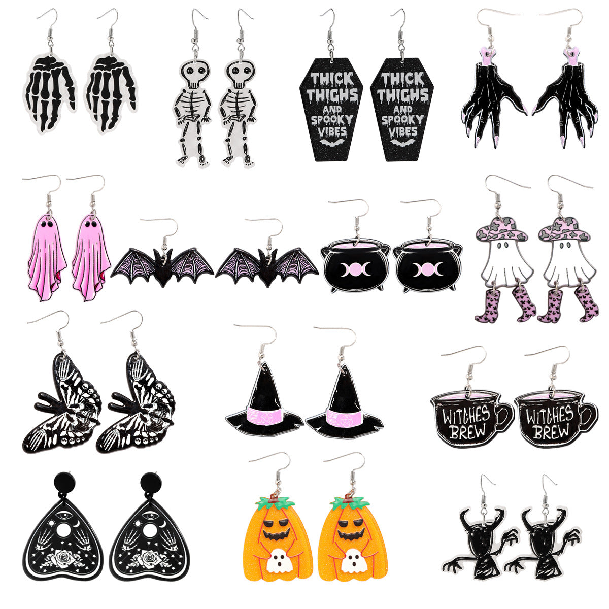 Sweet and Edgy Halloween Acrylic Earrings with Ghost Pumpkin Witch Motifs Geometric Heart Shape Stainless Steel Posts