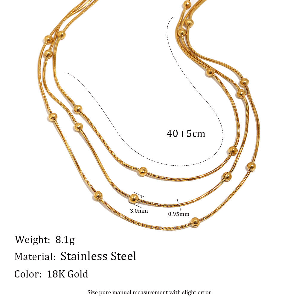 Minimalist Luxury 18K Gold Plated Geometric Stainless Steel Multi-Layer Snake Chain Beaded Necklace for Women