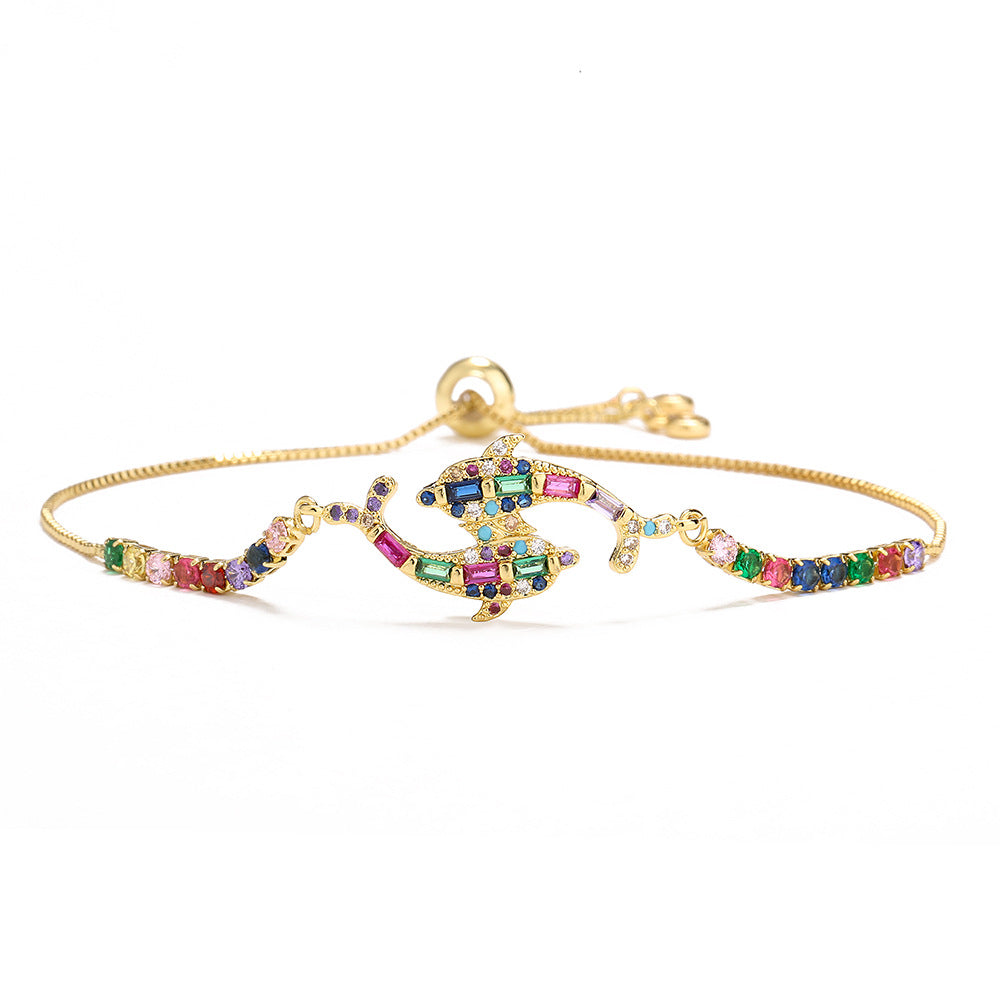 Geometric Style Copper Bracelet with Real Gold Plating and Zircon Inlay for Women