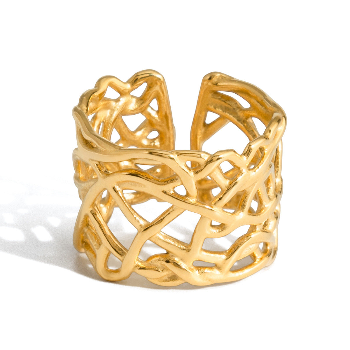 Anillo Minimalista Geométrico de Acero de Titanio con Incrustación de Perlas para Mujer, Joyería de Moda de Lujo de Acero Inoxidable Electrochapado