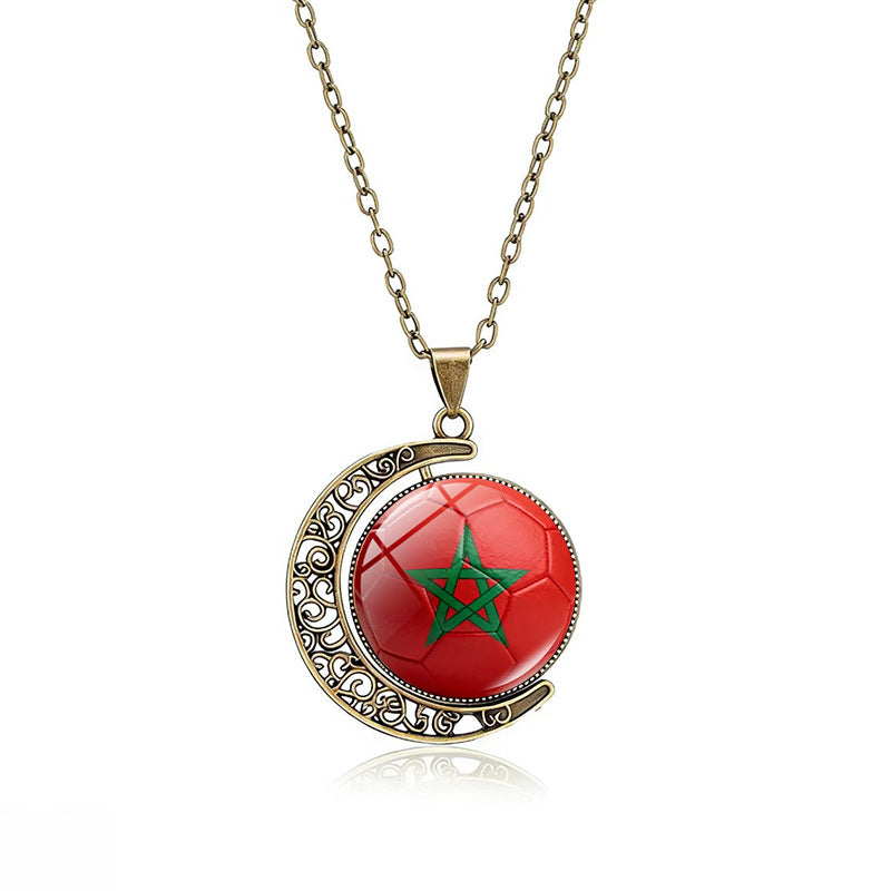 Collana Pendente Luna Placcata in Lega Casual con Ciondolo Rotante Geometrico in Cristallo, Catena a Cavo Unisex