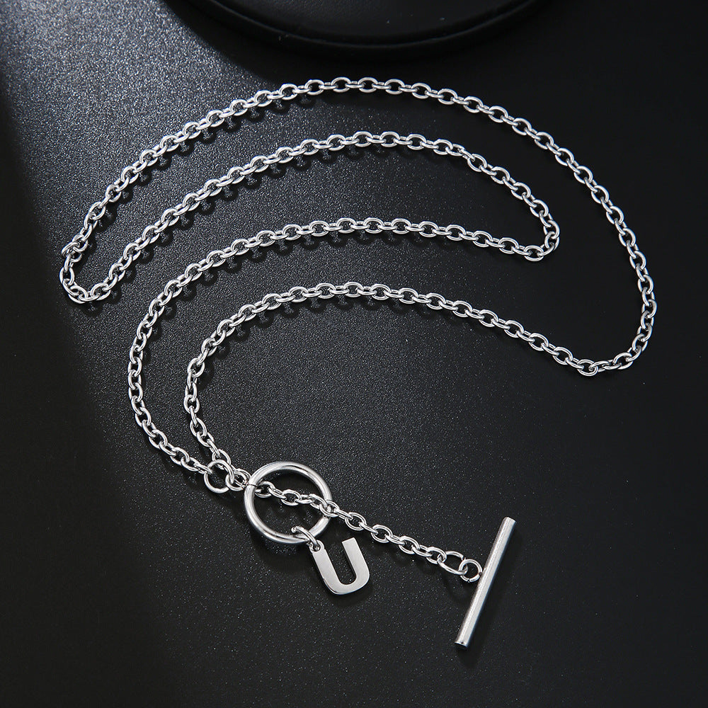 Hip-hop Streetwear Geometric Letter Titanium Steel Pendant Necklace with OT Clasp for Unisex
