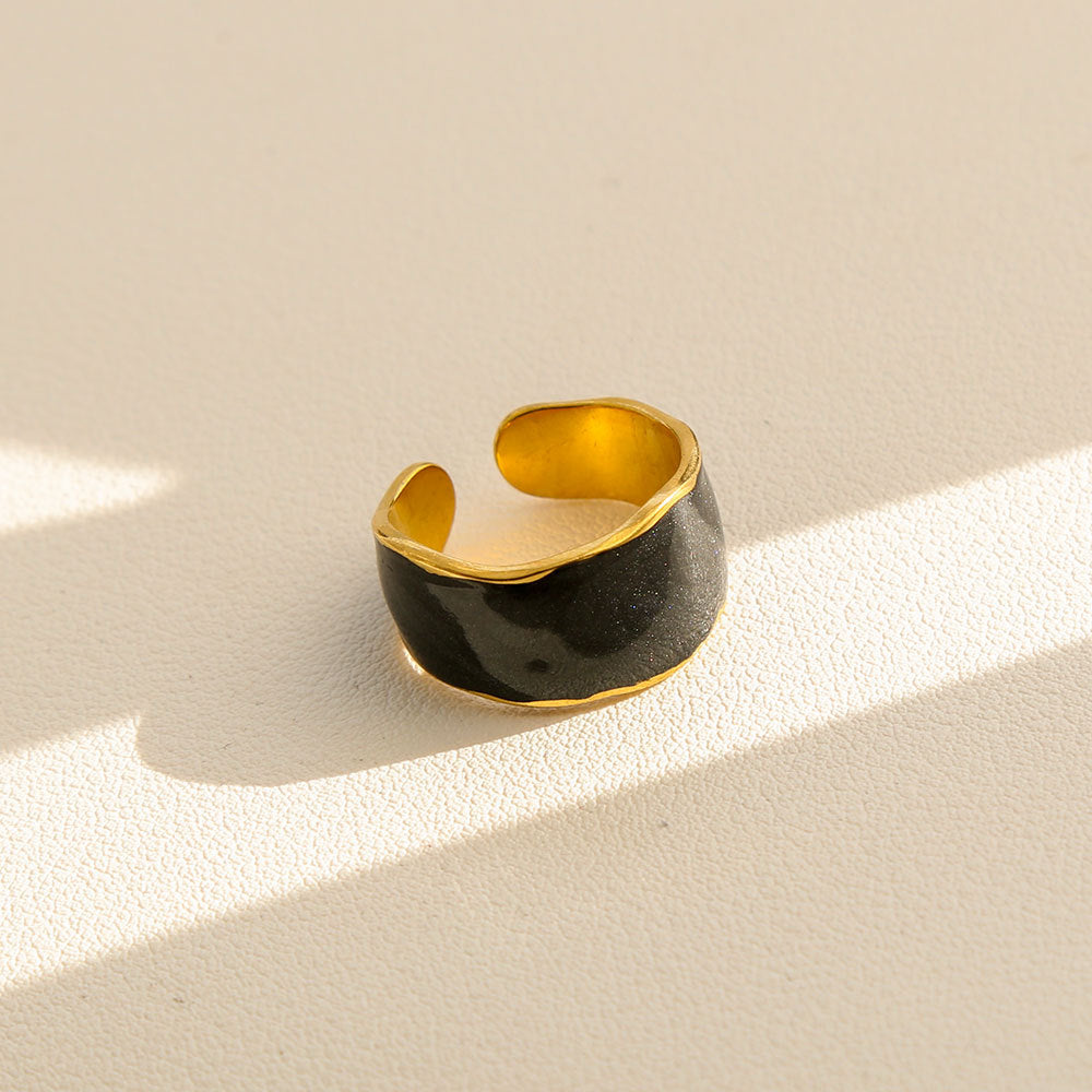 Vintage Instagram Style Adjustable Geometric Stainless Steel Ring with 18K Gold Plating for Women