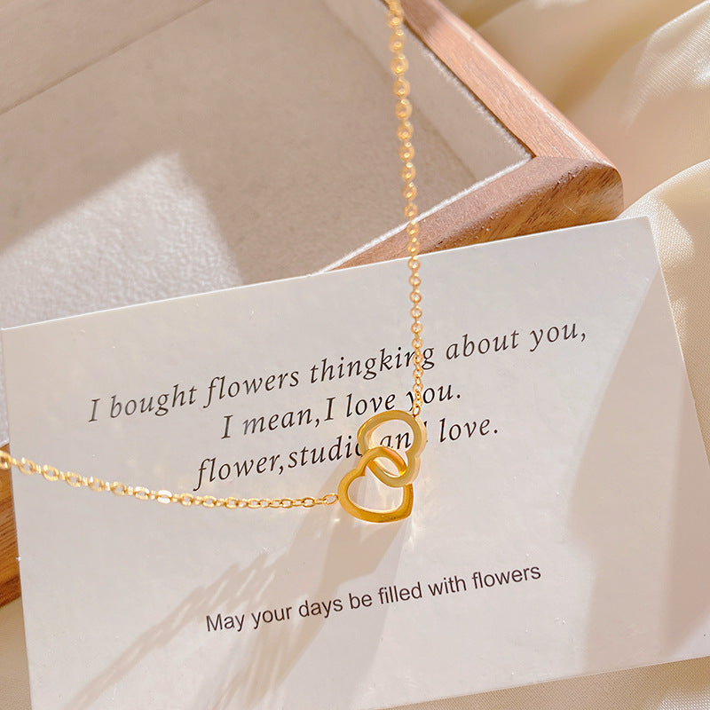 Double Heart Titanium Steel Plated Necklace Unisex
