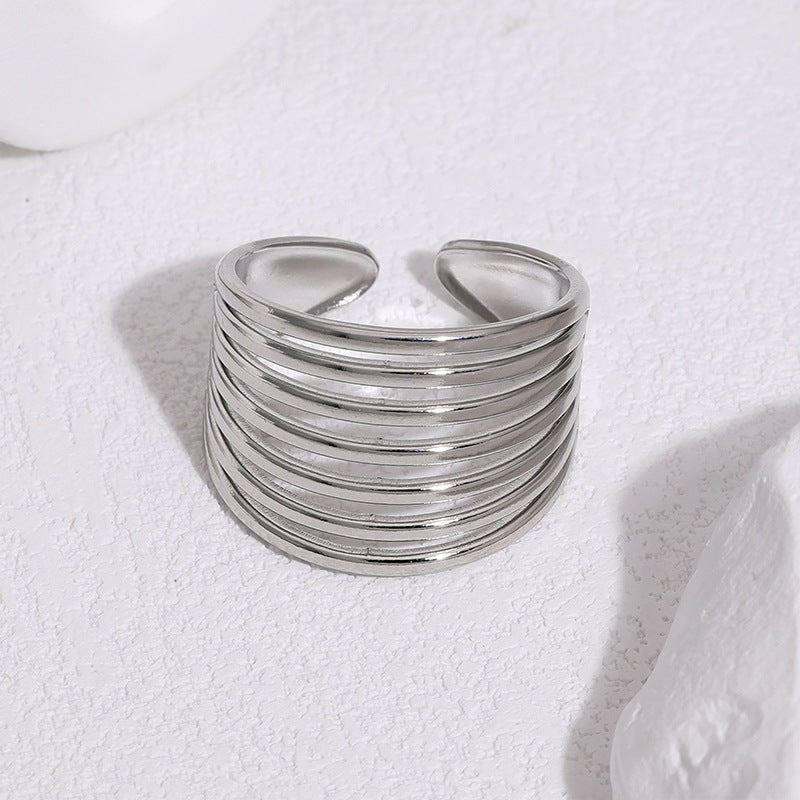 Minimalist Luxury 18K Gold Plated Round Geometric Stainless Steel Open Ring for Women