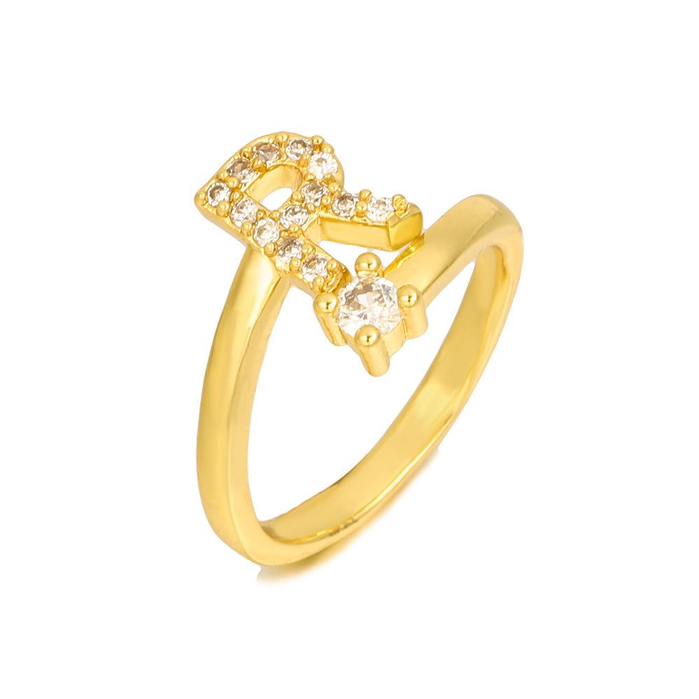 Adjustable Letter Ring Brass Plated with Cubic Zirconia for Women and Men